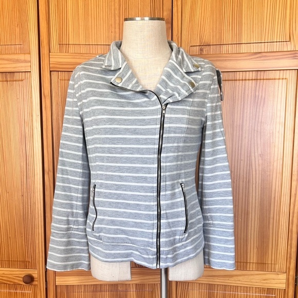 Pixley Large Grey White Stripe Thick & Cozy Motorcycle Jacket Bikercore - Picture 3 of 12